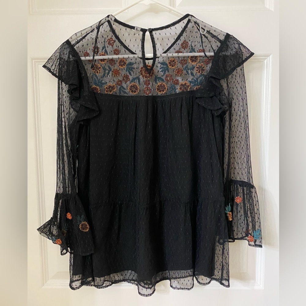 Zara Black Sheer Blouse with Floral Embroidery - Picture 11 of 12